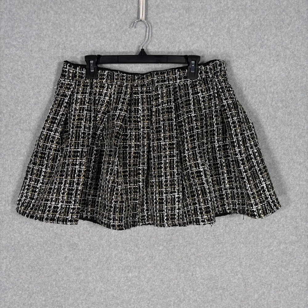 Tweed Pleated Micro Mini Skirt XL Black Gold Metallic Shimmer Academia Old Money